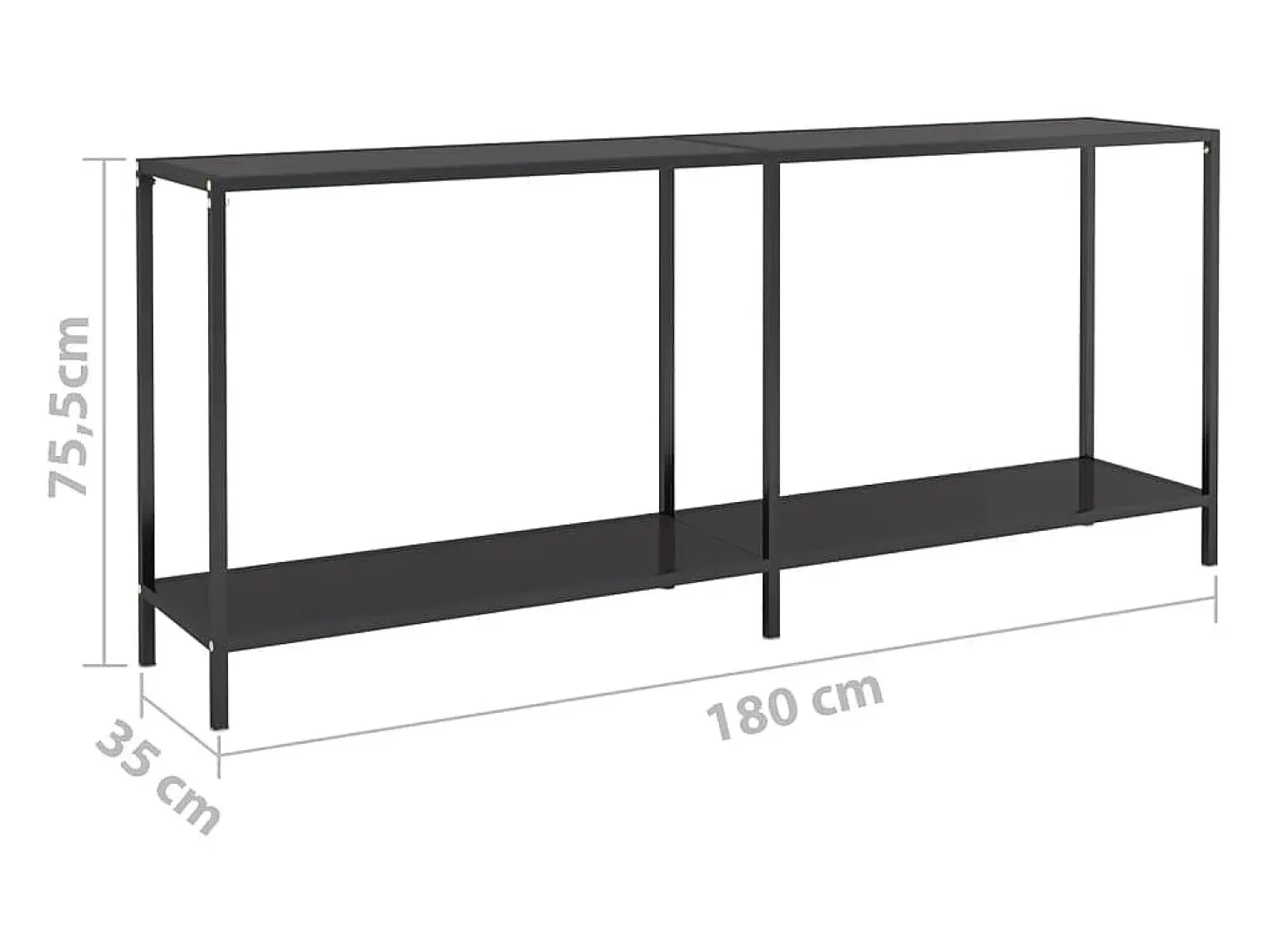 Mesa de consola vidrio templado negro 180x35x75,5 cm