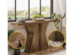Mesa de entrada de estilo rústico, mesa consola detrás del sofá, mesa de pasillo estrecha, mesa de entrada con marco en forma de K para entrada, sala de estar, marrón rústico de 140 cm