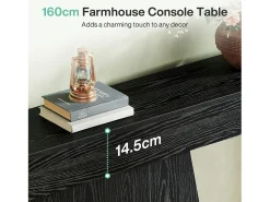 Mesa de entrada, mesa consola moderna negra de 160 cm con base trapezoidal para sala de estar