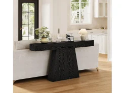Mesa de entrada, mesa consola moderna negra de 160 cm con base trapezoidal para sala de estar