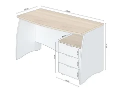 Mesa de escritorio Elan 3 cajones Blanco Artik (Blanco Mate) - Roble Canadian