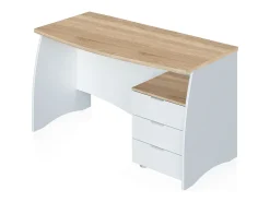 Mesa de escritorio Elan 3 cajones Blanco Artik (Blanco Mate) - Roble Canadian