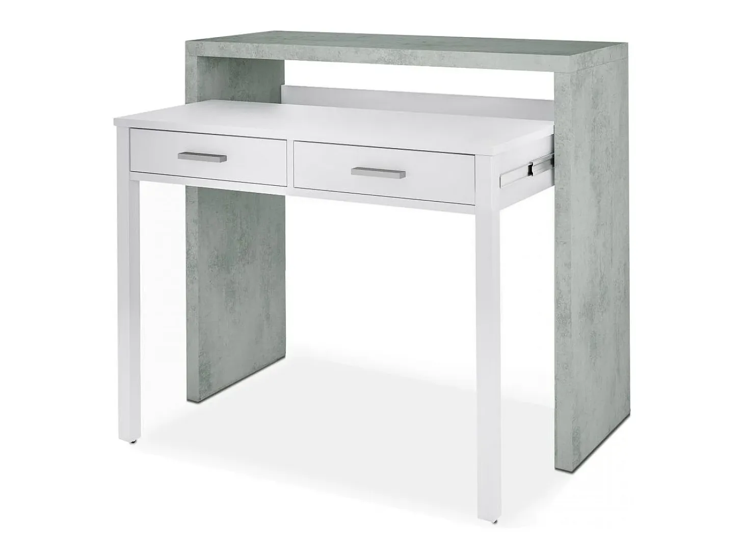 Mesa de escritorio extensible Zira Blanco Artik (Blanco Mate) - Gris Cemento