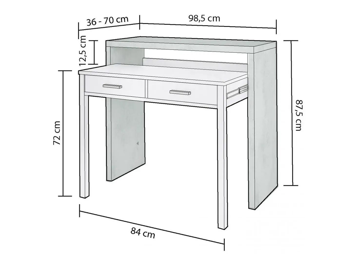 Mesa de escritorio extensible Zira Blanco Artik (Blanco Mate) - Gris Cemento