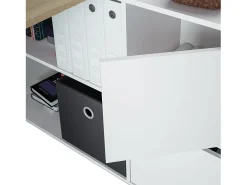 Mesa de escritorio multiposición en blanco mate y roble canadian 136x139 cm Move Blanco Artik (Blanco Mate) - Roble Canadian