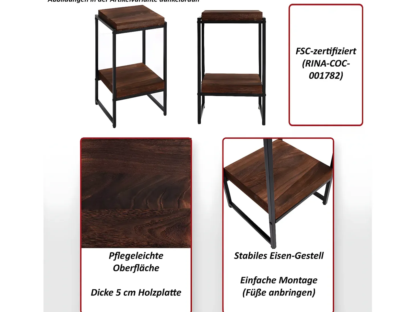 Mesa de flores MCW-K71, marrón oscuro, 61cm