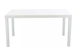 Mesa de jardín rectangular Houston 150 x 90 cm de plástico trenzado - Blanco