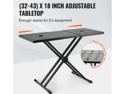 Mesa DJ Portátil SucceBuy, Soporte de Teclado Double-X, Altura Ajustable, Soporte de Mezcla de Audio, (820-1095) x 465 mm