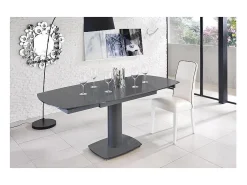 Mesa extensible Kyoto en cristal templado gris hasta 180 cm