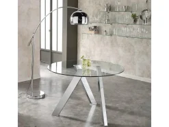 Mesa fija Rondò en cristal templado y patas blancas