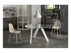 Mesa fija Rondò en cristal templado y patas blancas