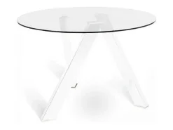 Mesa fija Rondò en cristal templado y patas blancas