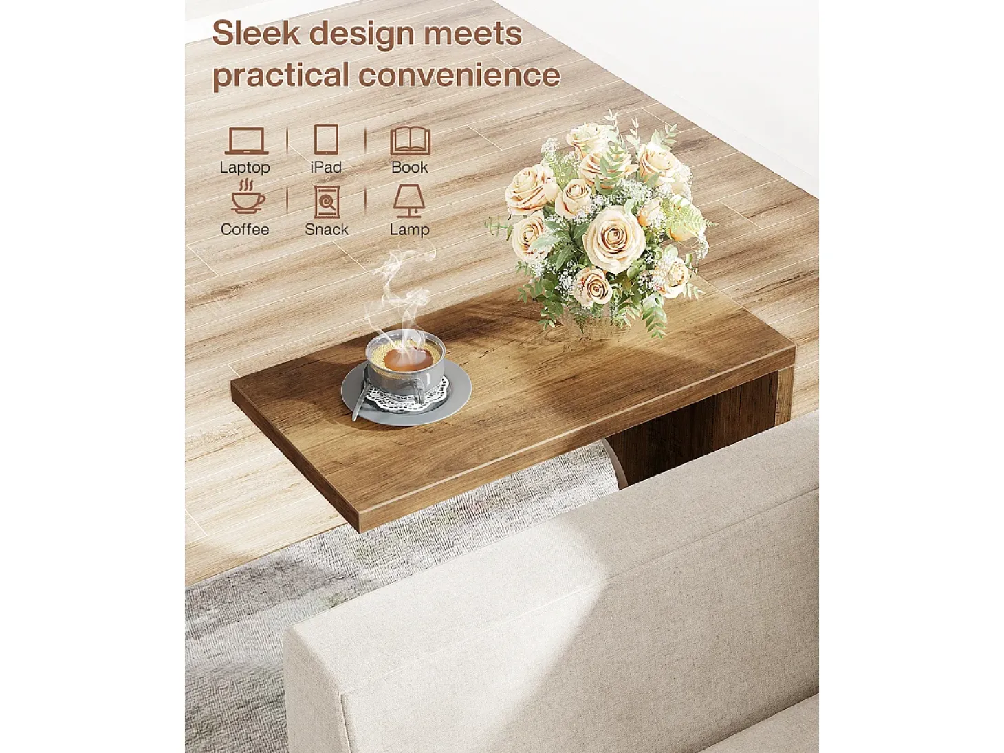 Mesa lateral en forma de C para sofá, pequeña mesa de noche para sofá, mesa de noche para sala de estar y dormitorio