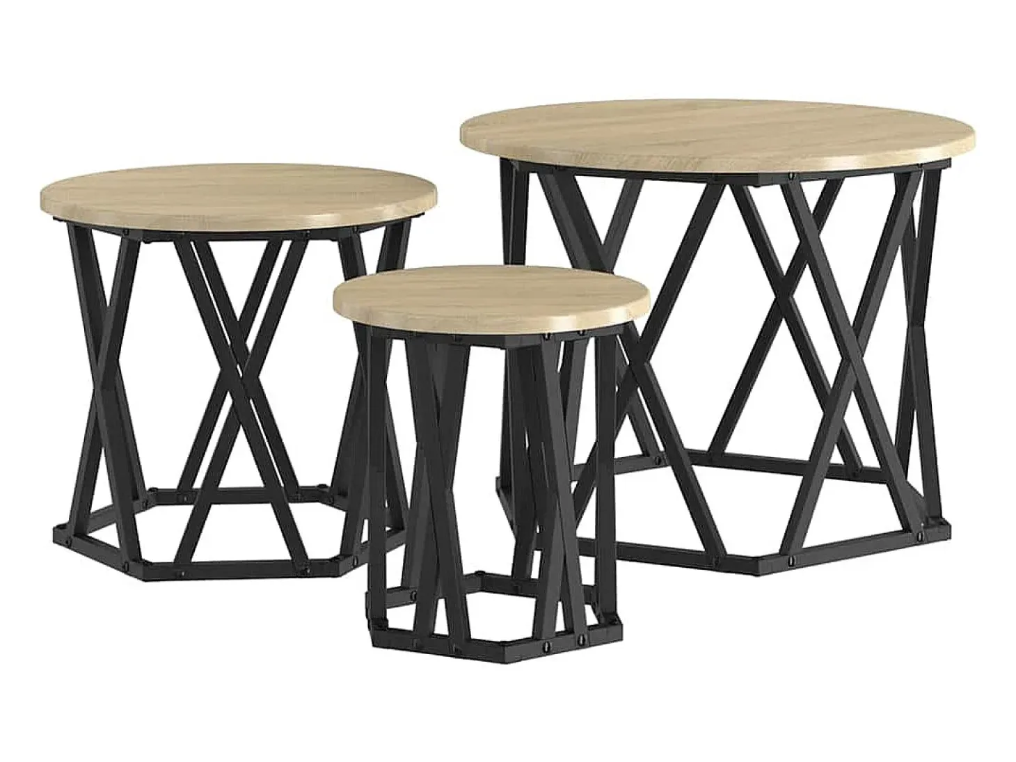 Mesa Lateral Nido 3 piezas Roble Sonoma 53 x 53 x 40 cm
