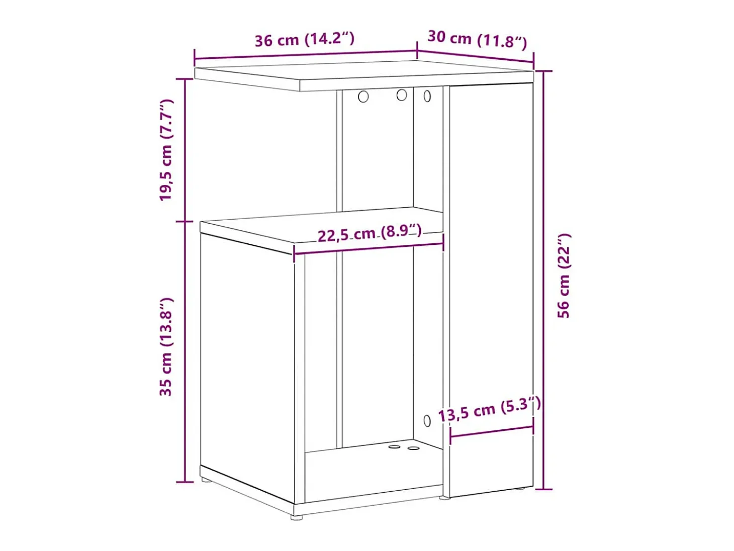 Mesa lateral Roble negro 36 x 30 x 56 cm Madera contrachapada
