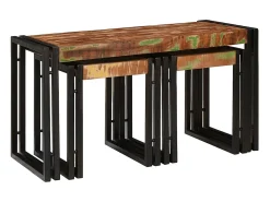 Mesa Nido 3 piezas Marrón y negro madera maciza reciclada
