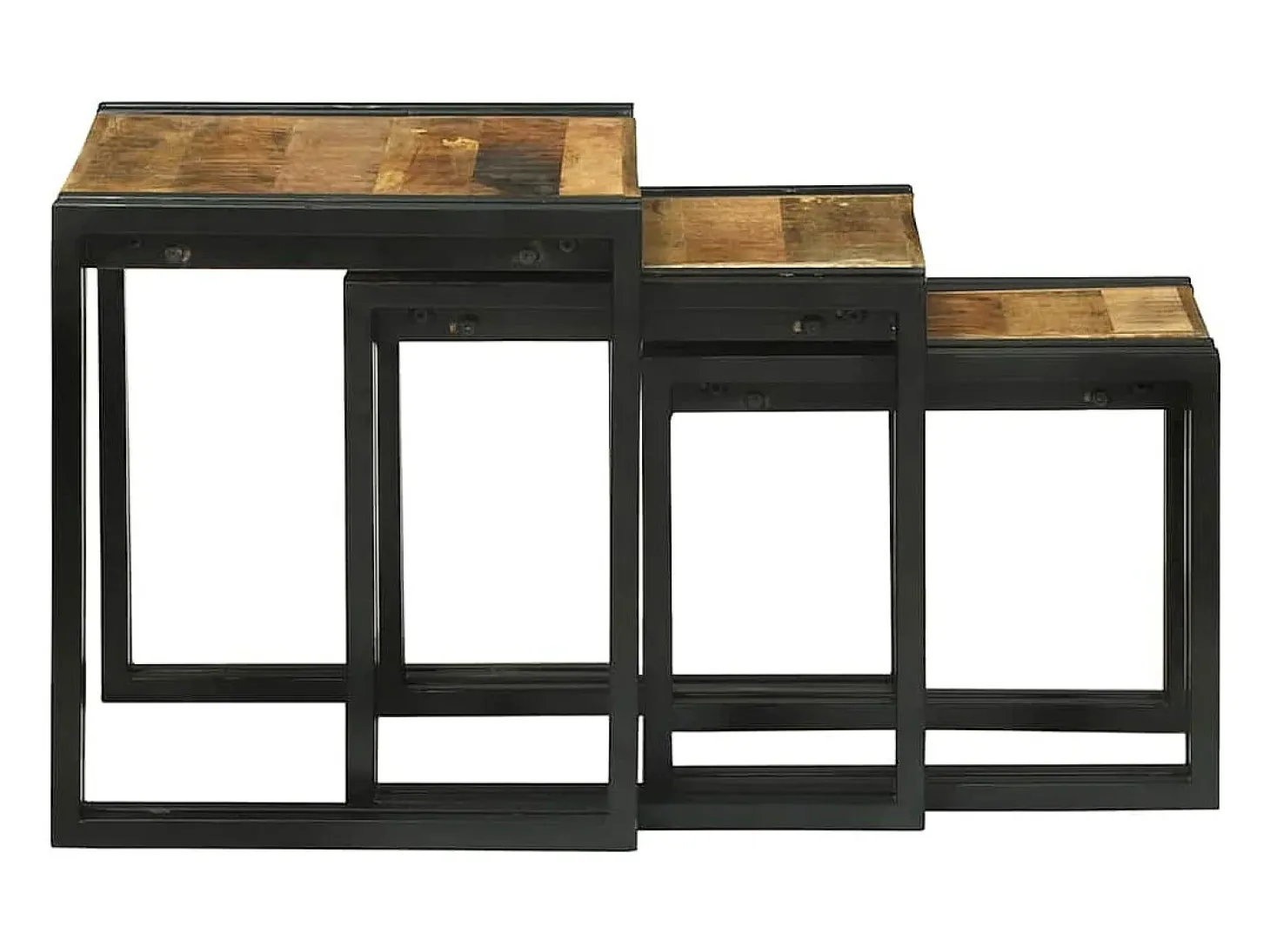 Mesa Nido 3 piezas Marrón y negro Madera maciza de mango rugosa
