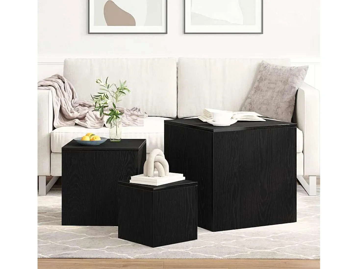 Mesa Nido 3 piezas Roble negro 45 x 45 x 45 cm