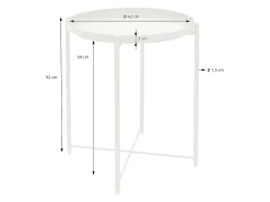 Mesa redonda de metal auxiliar con bandeja extraíble plegable blanca Ø45xAL52 cm