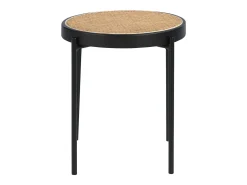 Mesa rincón redonda rattan, madera negra y acero negro 2109 ANGEL CERDA