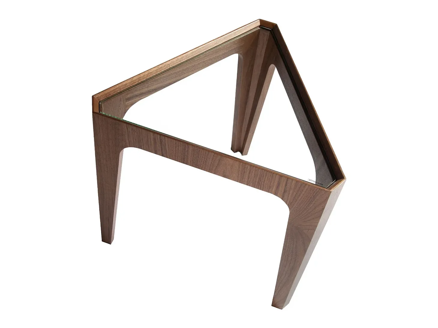 Mesa rincón triangular cristal templado y nogal 2107 ANGEL CERDA