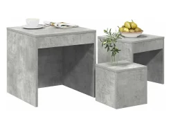 Mesas apilables 3 piezas madera contrachapada gris hormigón