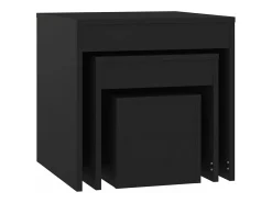 Mesas apilables 3 piezas madera contrachapada negro