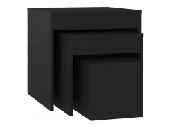 Mesas apilables 3 piezas madera contrachapada negro