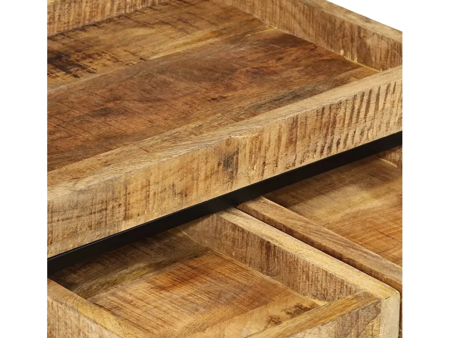 Mesas apilables 3 piezas madera de mango rugosa maciza y hierro