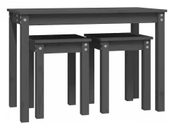 Mesas apilables 3 piezas madera maciza de pino gris