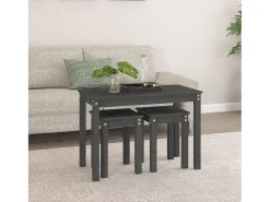 Mesas apilables 3 piezas madera maciza de pino gris