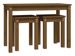 Mesas apilables 3 piezas madera maciza de pino marrón miel
