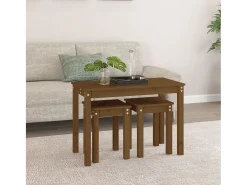 Mesas apilables 3 piezas madera maciza de pino marrón miel