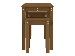 Mesas apilables 3 piezas madera maciza de pino marrón miel