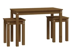 Mesas apilables 3 piezas madera maciza de pino marrón miel