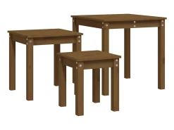 Mesas apilables 3 piezas madera maciza de pino marrón miel