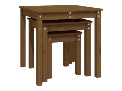 Mesas apilables 3 piezas madera maciza de pino marrón miel