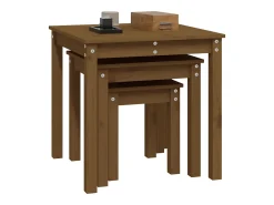 Mesas apilables 3 piezas madera maciza de pino marrón miel