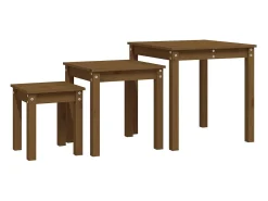 Mesas apilables 3 piezas madera maciza de pino marrón miel