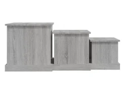 Mesas apilables 3 piezas madera contrachapada gris Sonoma