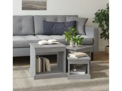 Mesas apilables 3 piezas madera contrachapada gris Sonoma