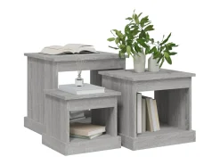 Mesas apilables 3 piezas madera contrachapada gris Sonoma