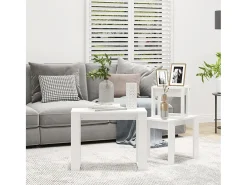 Mesas apilables 3 piezas madera contrachapada blanco