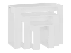 Mesas apilables 3 piezas madera contrachapada blanco