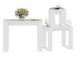Mesas apilables 3 piezas madera contrachapada blanco