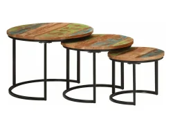 Mesas apilables 3 piezas madera maciza reciclada