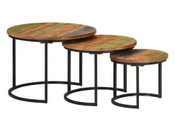 Mesas apilables 3 piezas madera maciza reciclada