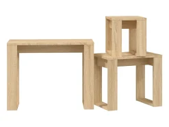 Mesas apilables 3 piezas madera contrachapada color roble Sonoma