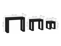Mesas apilables 3 piezas madera contrachapada negro
