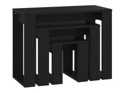 Mesas apilables 3 piezas madera contrachapada negro